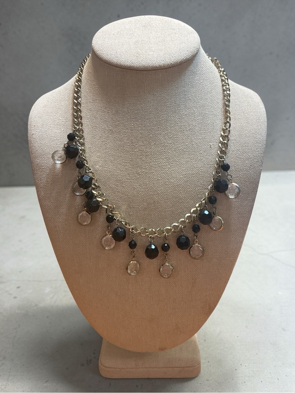 Bijou Terner Gold Chain Necklace with Black and Clear Beads